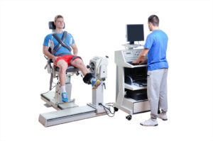 Isokinetic Exercise Machine rehabilitating a patients left knee. JOI Rehab
