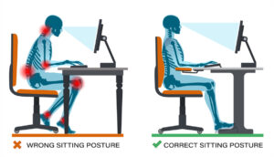 Illustration of how to proper posture position your spine while sitting. JOI Rehab