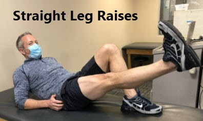 image of a man lying supine on elbows doing a right straight leg raise for vmo strength exercises